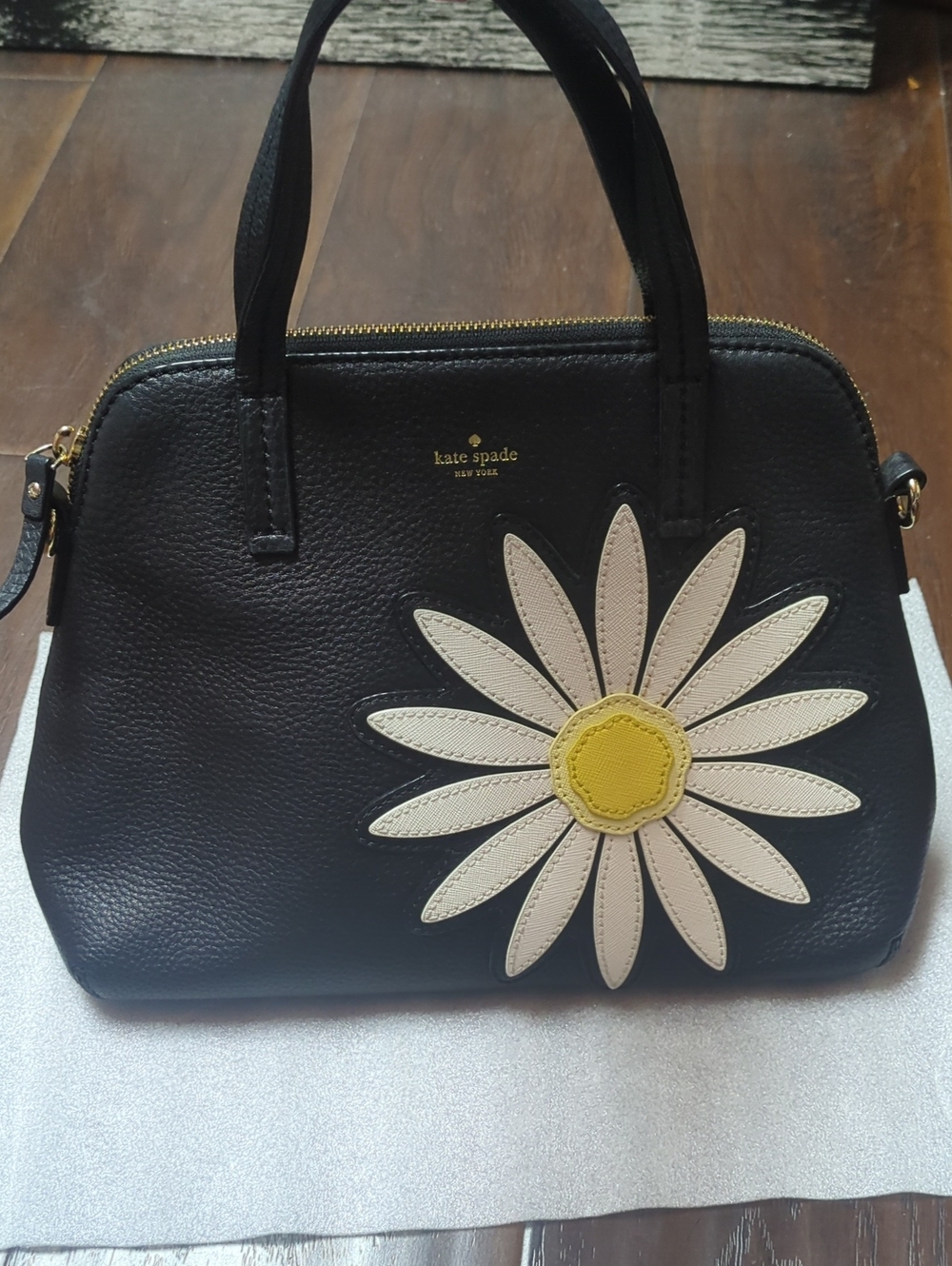 kate spade New York Black Daisy Leather Satchel